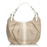 Céline Vintage - Macadam Jacquard Hobo Bag - Brown Beige - Leather and Fabric Handbag - Luxury High Quality