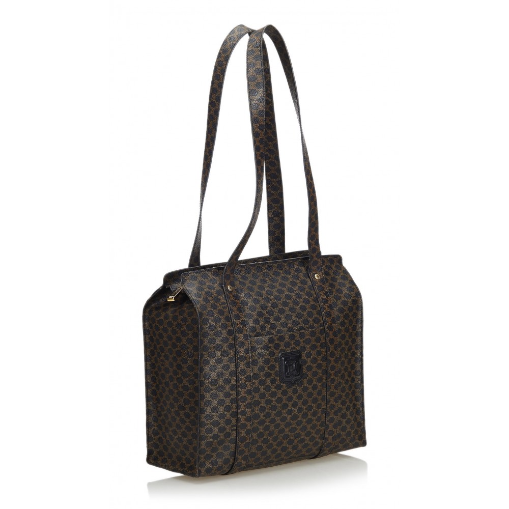 CELINE Tote Bag MC96 Macadam pattern vintage PVC/leather black
