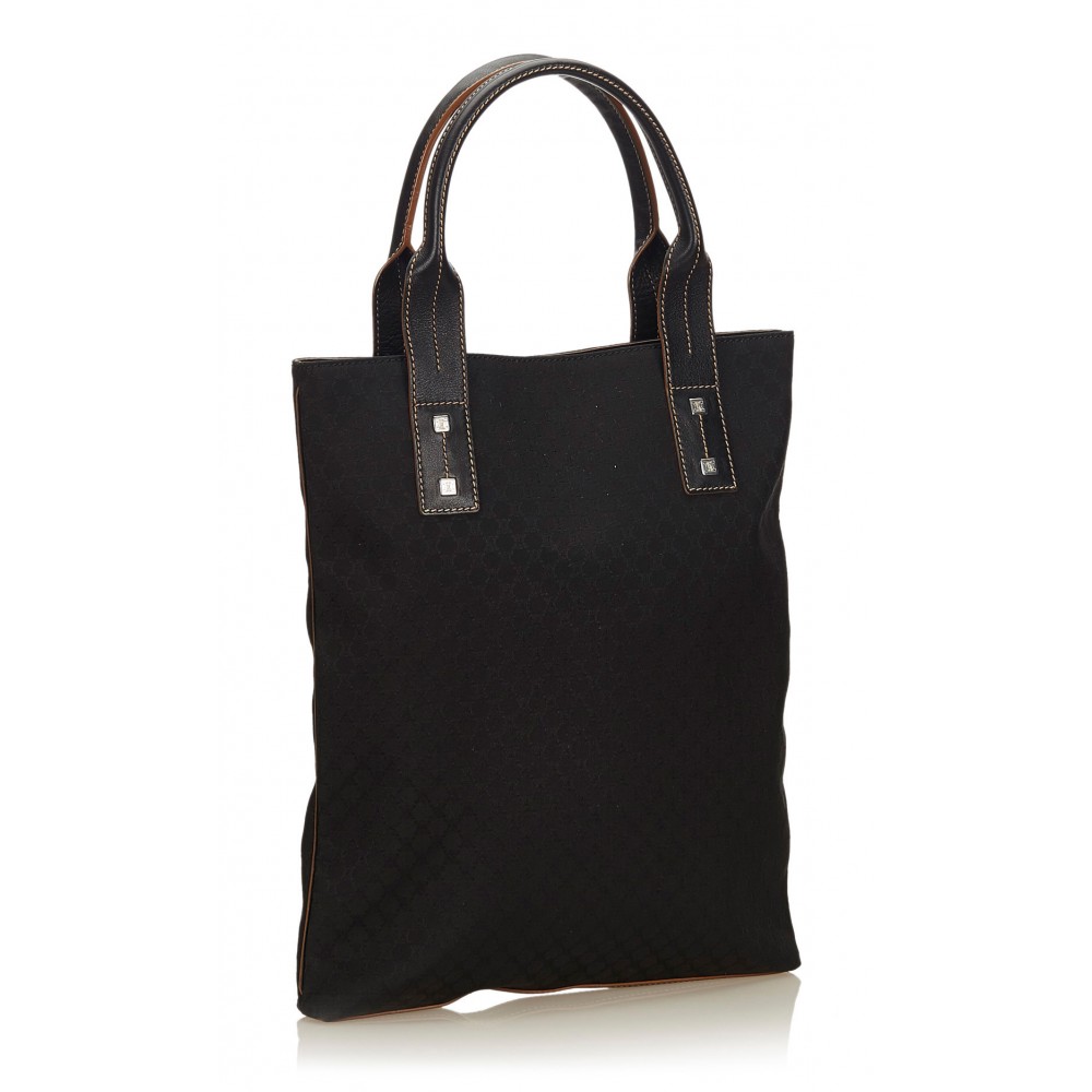 Céline Vintage - Macadam Jacquard Tote Bag - Black - Leather and Fabric