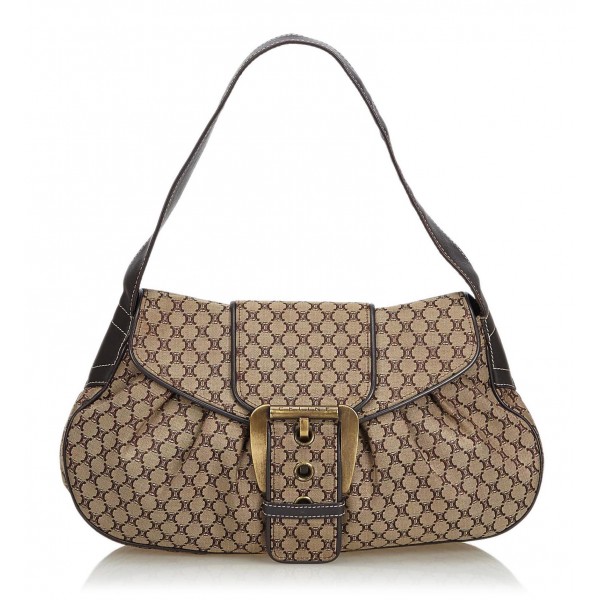 Céline Vintage - Macadam Canvas Shoulder Bag - Brown Beige - Leather ...
