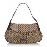 Céline Vintage - Macadam Canvas Shoulder Bag - Brown Beige - Leather and Fabric Handbag - Luxury High Quality