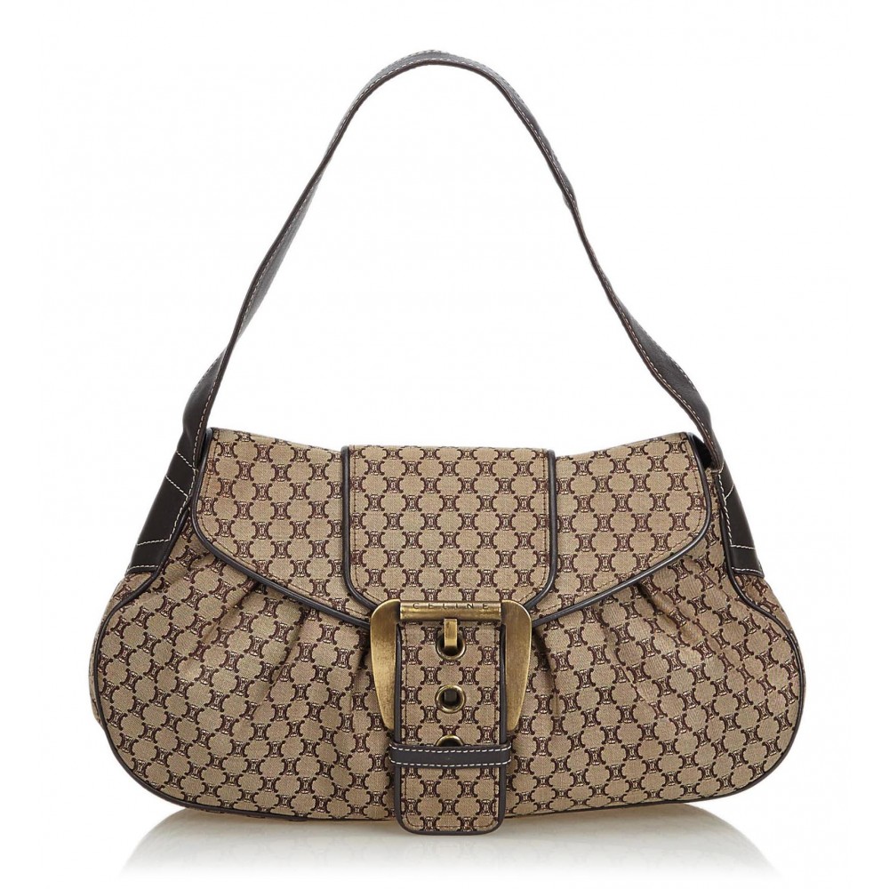 Céline Vintage - Macadam Canvas Shoulder Bag - Brown Beige - Leather and Fabric  Handbag - Luxury High Quality - Avvenice