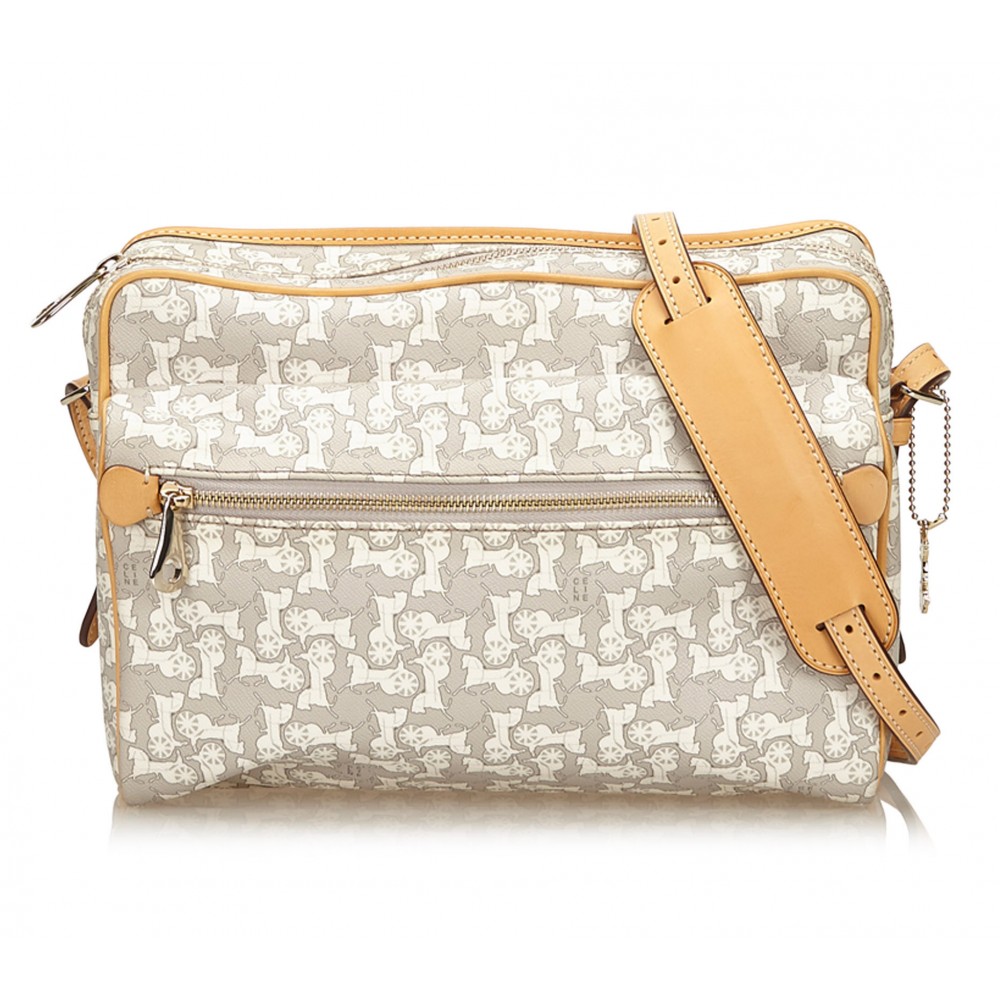 Céline Vintage - Jacquard Crossbody Bag - White Ivory - Leather Handbag - Luxury  High Quality - Avvenice