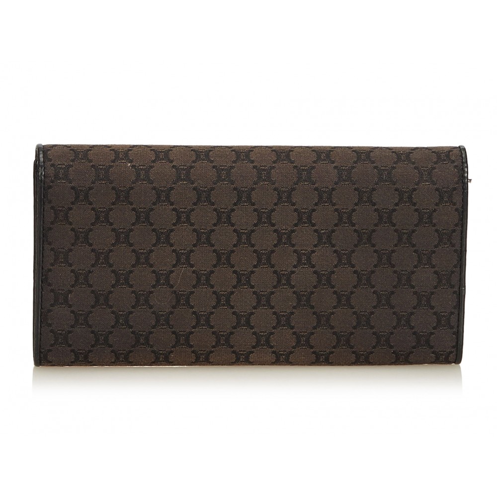 CELINE Tri-fold wallet M14 vintage Macadam pattern PVC/leather Brown W –