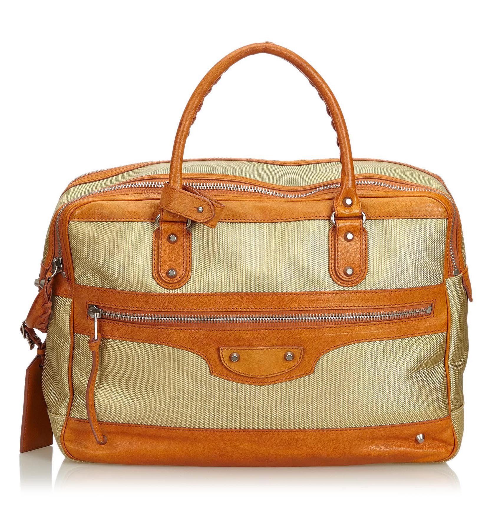 Balenciaga Vintage - Nylon Travel Bag - Brown Beige - Leather and