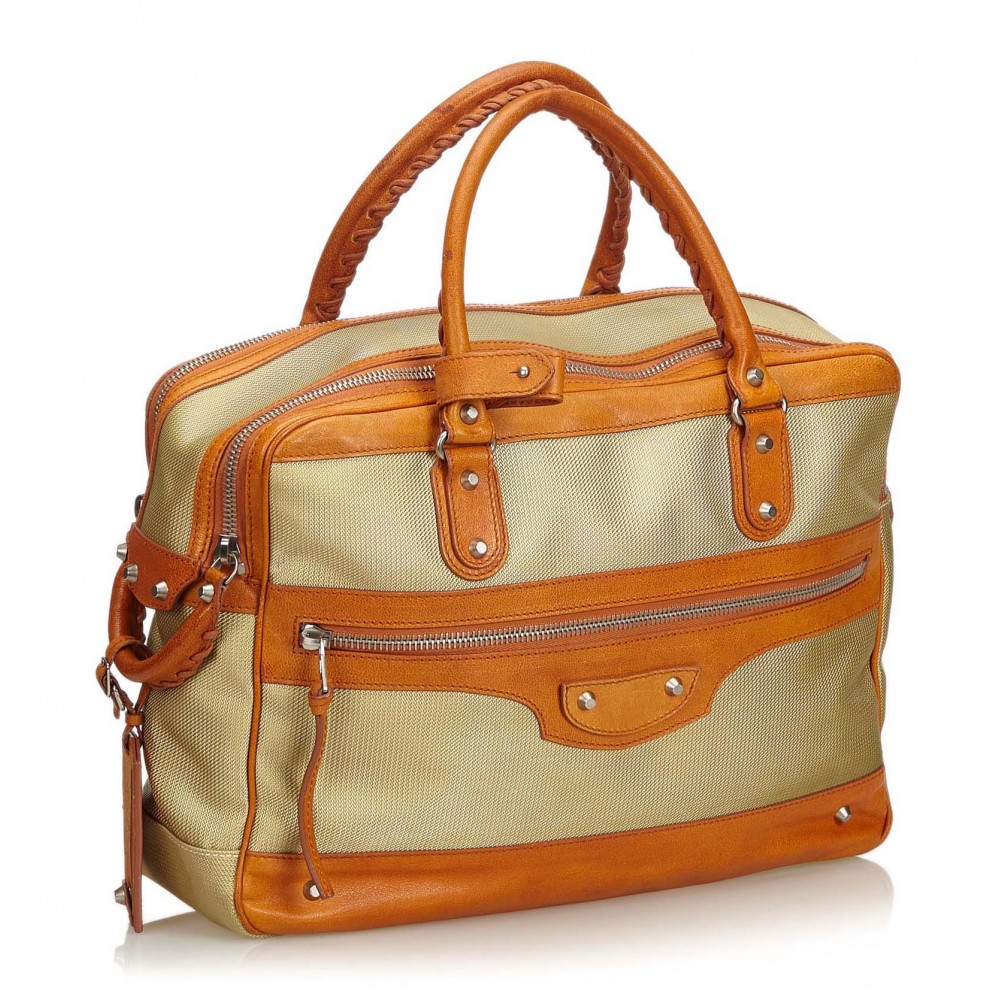 Balenciaga Vintage - Nylon Travel Bag - Brown Beige - Leather and Canvas Handbag - Luxury High ...