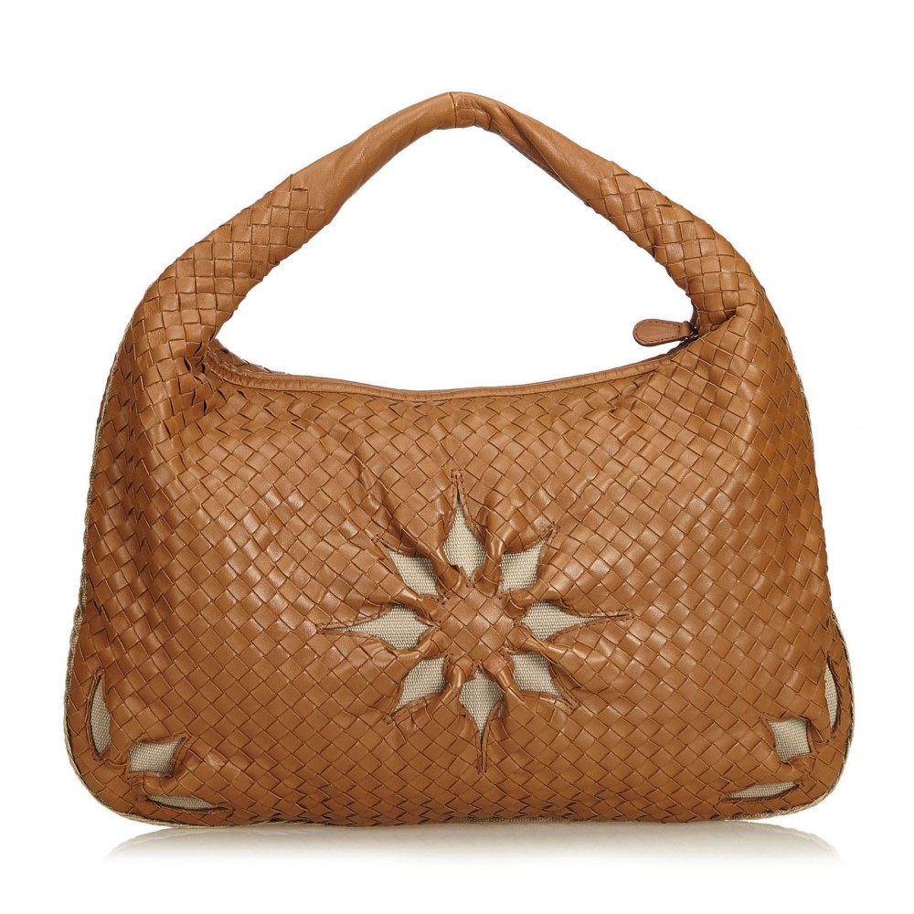 Bottega Veneta Vintage - Leather Flower Intrecciato Hobo Bag - Brown - Leather Handbag - Luxury ...