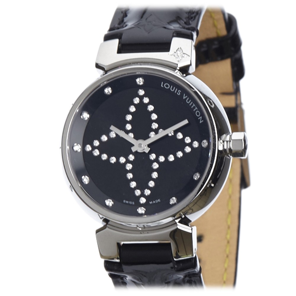 Pre-owned Louis Vuitton Tambour Quartz Black Dial Ladies Watch QA018