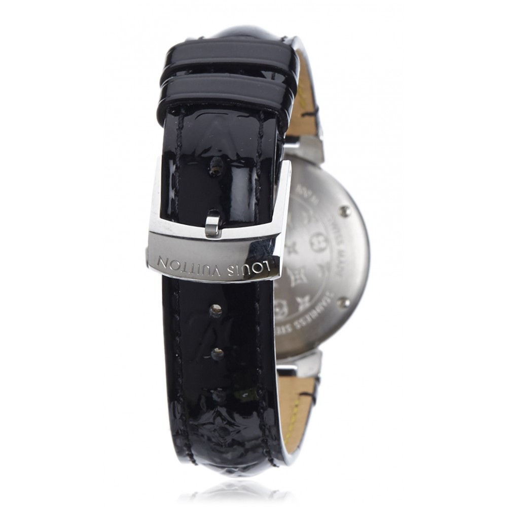 Louis Vuitton // Black Leather & Silver Metal Tambour Moon Divine Watch –  VSP Consignment