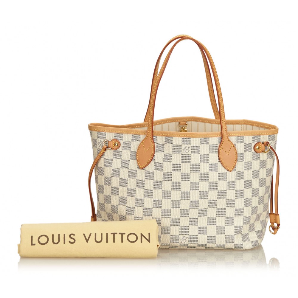 Louis+Vuitton+Neverfull+Tote+MM+White+Canvas+Damier+Azur for sale online