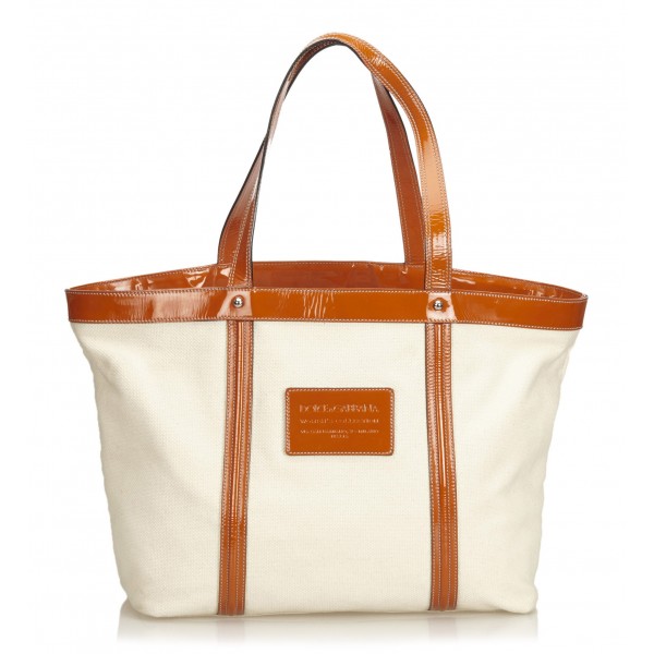 Dolce & Gabbana Vintage - Canvas Tote Bag - White Orange - Leather and ...