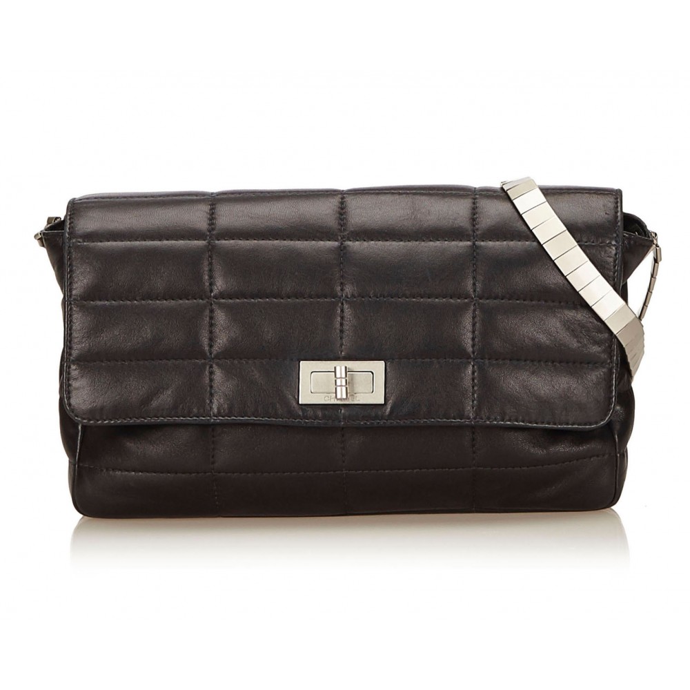 2010 Chanel Black Chocolate Bar Quilted Lambskin Mini Flap Bag at