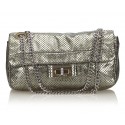 Chanel Vintage - Perforated Leather Flap Bag - Grigio Argento - Borsa in Pelle - Alta Qualità Luxury
