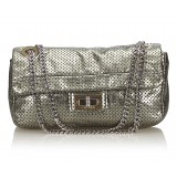 Chanel Vintage - Perforated Leather Flap Bag - Grey Silver - Leather Handbag - Luxury High Quality