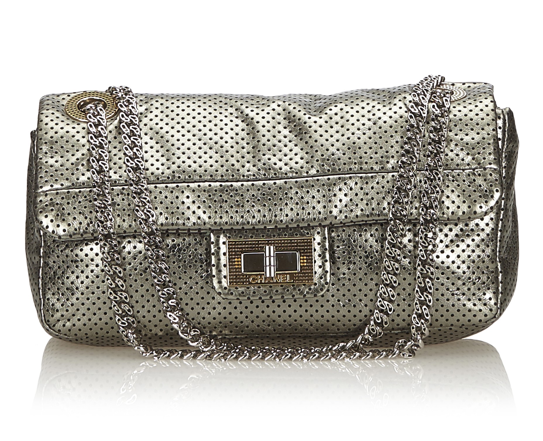 Chanel Vintage - Perforated Leather Flap Bag - Grey Silver - Leather  Handbag - Luxury High Quality - Avvenice