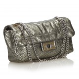 Chanel Vintage - Perforated Leather Flap Bag - Grey Silver - Leather Handbag - Luxury High Quality