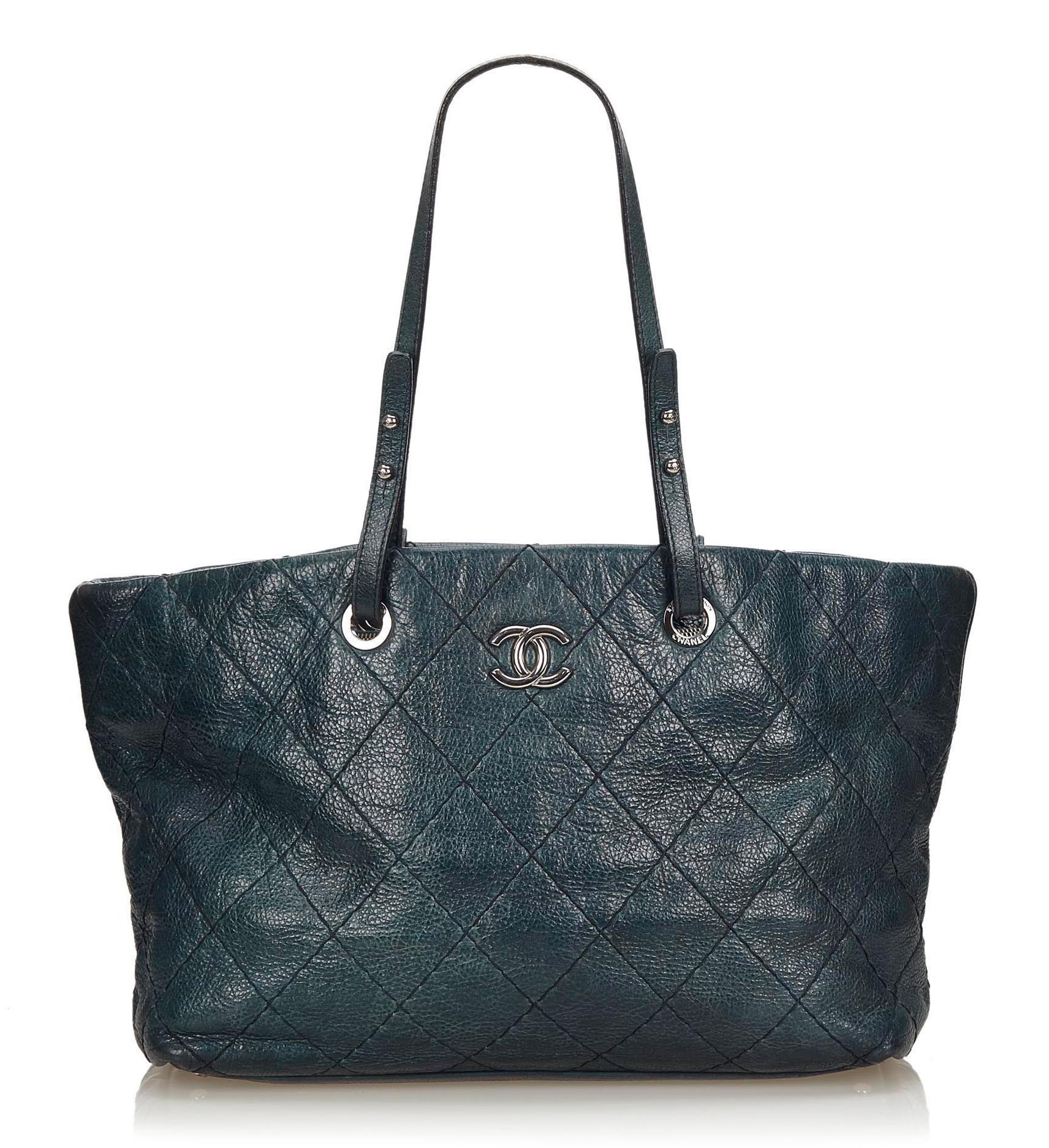 Chanel Blue Quilted Caviar Leather Timeless CC Soft Shopper Tote