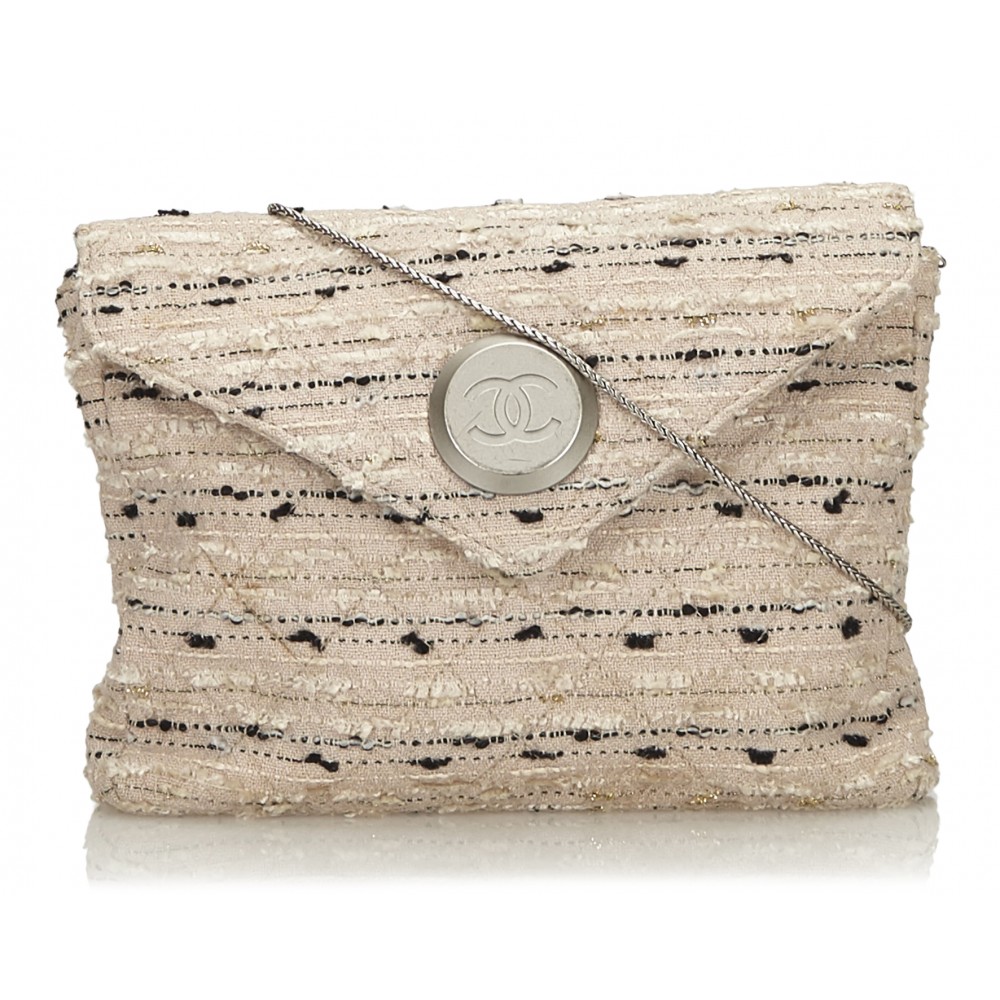 Chanel Vintage - Tweed Chain Envelope Bag - White - Fabric and Tweed ...