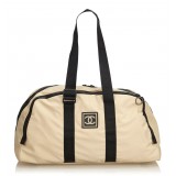 Chanel Vintage - CC Nylon Sport Line Duffle Bag - Brown Beige - Leather and Canvas Handbag - Luxury High Quality