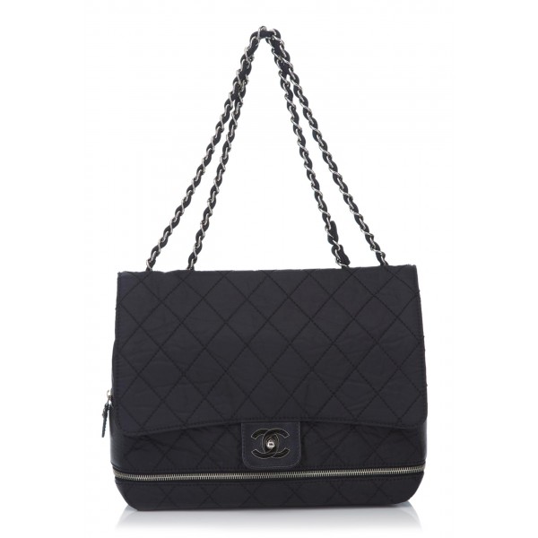 Chanel Vintage - Matelasse Chain Nylon Flap Shoulder Bag - Nero - Borsa in Pelle e Tessuto - Alta Qualità Luxury