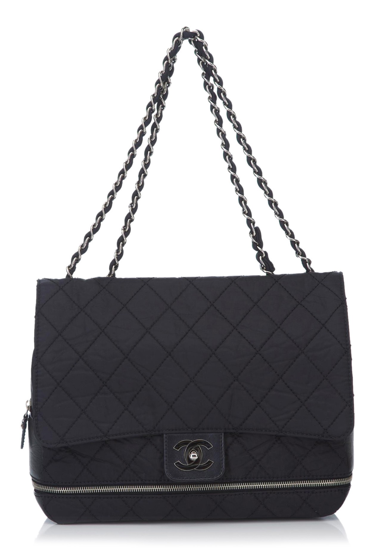 Chanel Vintage - Matelasse Chain Nylon Flap Shoulder Bag - Black