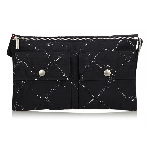 Chanel Old Travel Line Belt Bag Black White Nylon Cloth ref.109949