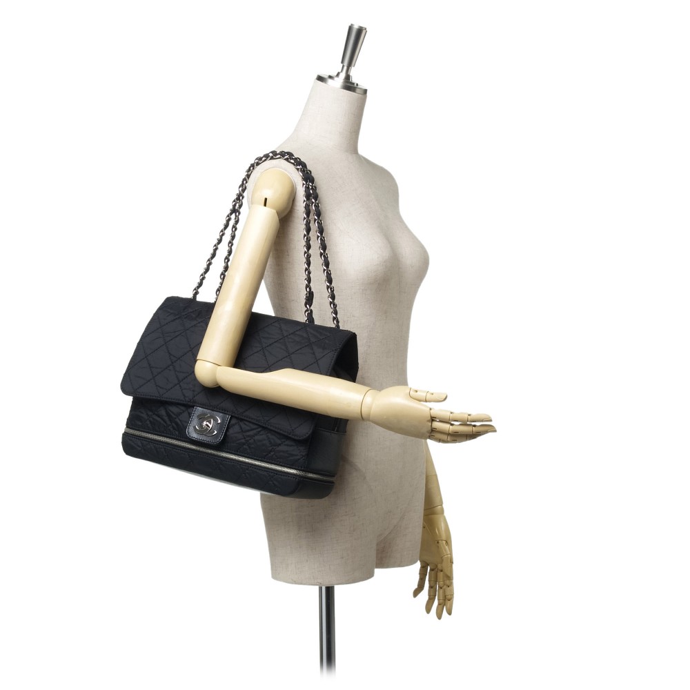 Chanel Vintage - Matelasse Chain Nylon Flap Shoulder Bag - Black