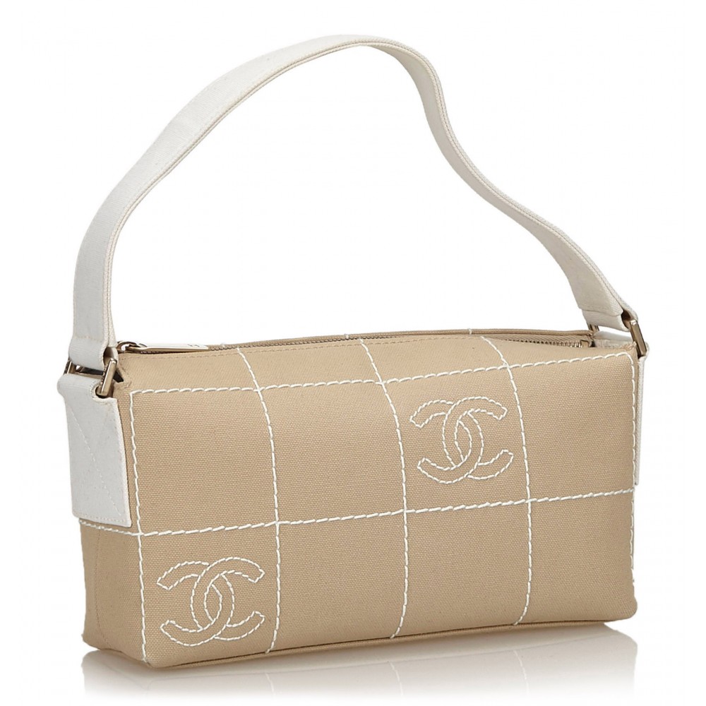Chanel Vintage - Canvas Handbag Bag - Brown Beige - Canvas Handbag