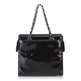 Chanel Vintage - Patent Leather Chain Tote Bag - Nero - Borsa in Pelle Verniciata - Alta Qualità Luxury