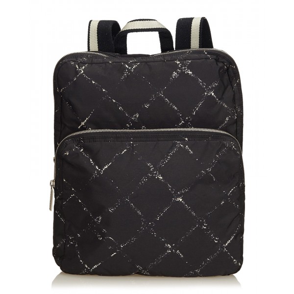 Chanel Vintage Black Nylon Canvas Old Travel Line Satchel Bag