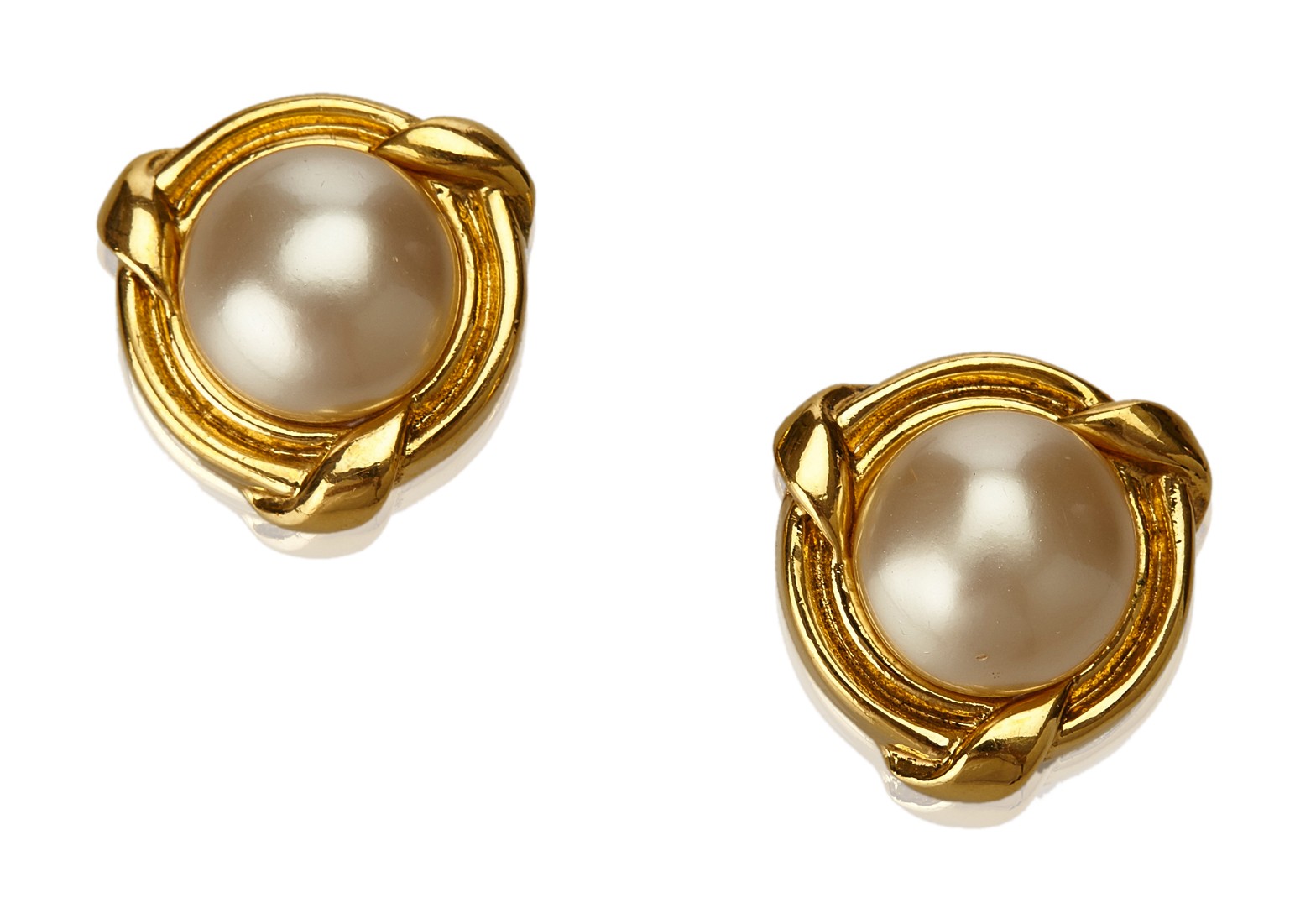 Vintage gold clip on earrings with faux pearls