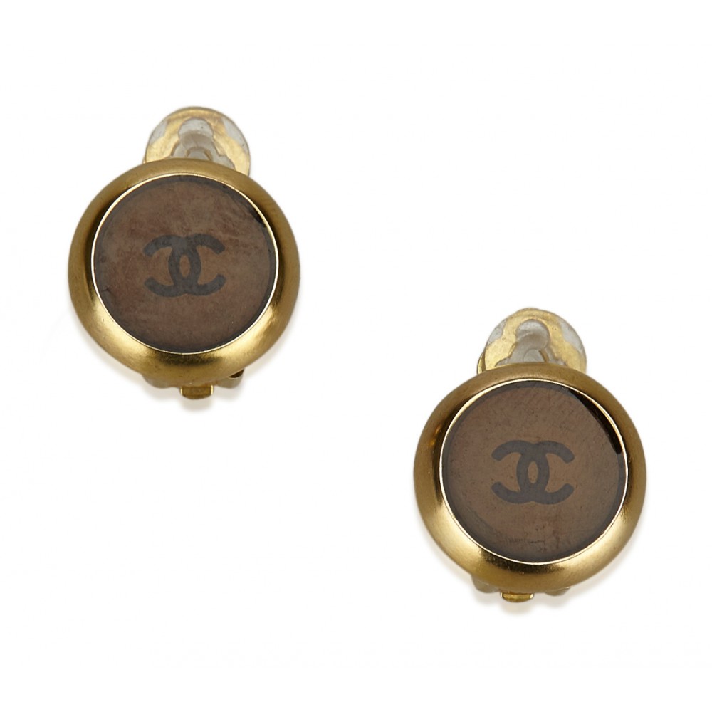 CHANEL Square CC Clip On Earrings Gold 157777