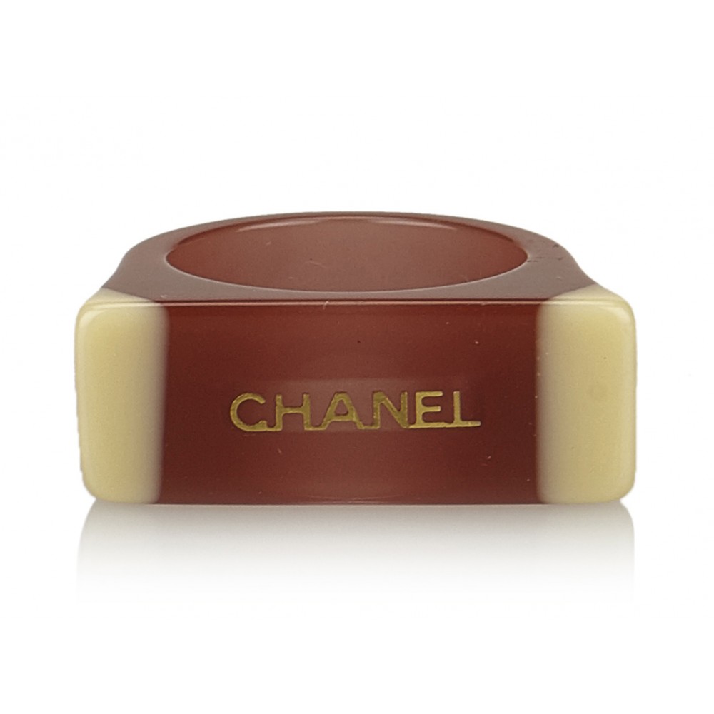 Chanel Vintage Black Enamel Clover CC Logo Ring - Size 5.25