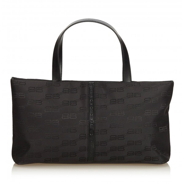 Balenciaga Vintage - Nylon Tote Bag - Black - Leather and Canvas Handbag - Luxury High Quality