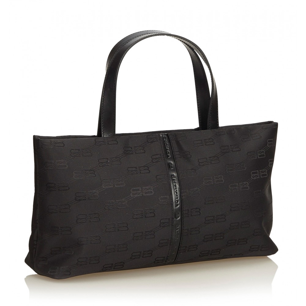 Balenciaga Vintage - Nylon Tote Bag - Black - Leather and Canvas ...