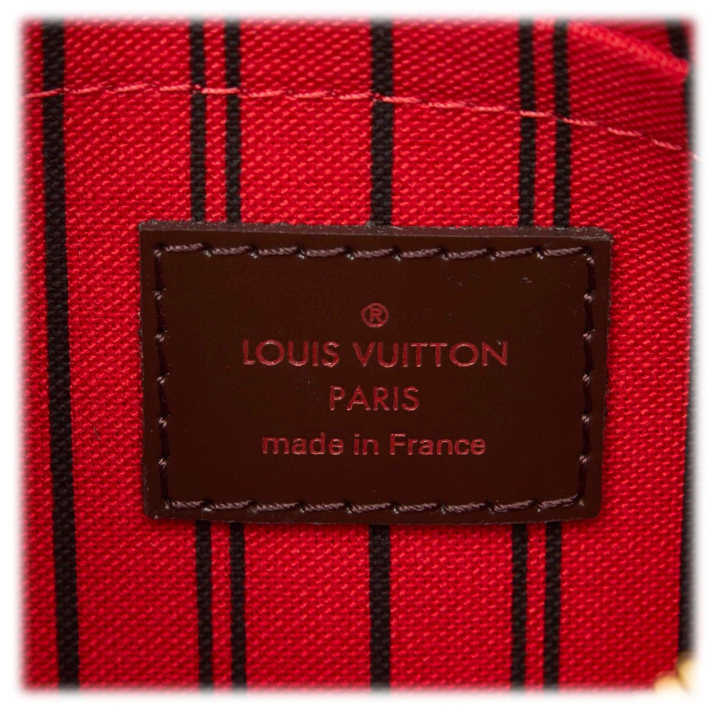 Louis Vuitton Scarlet Cowhide and Brown Damiere Ebene Canvas Daily Pouch Gold Hardware, 2019 (Like New), Red/Brown Womens Handbag