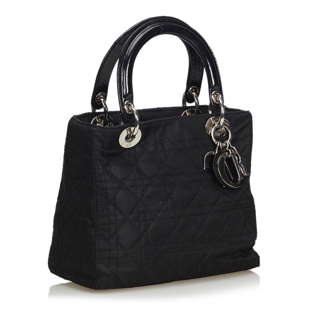 Dior Vintage - Lady Dior Nylon Cannage Handbag Bag - Black - Leather and Canvas Handbag - Luxury 