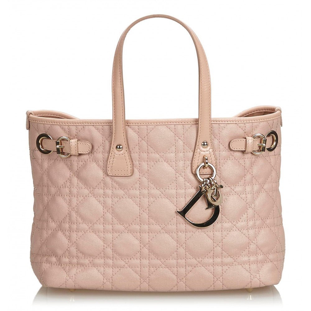 Christian Dior Pink Cannage Coated Canvas and Leather Small Panarea Tote   STYLISHTOP