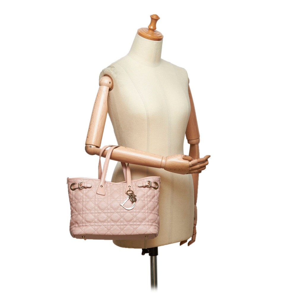 Christian Dior Lady Dior Cannage Hand Tote Bag Pink Wool Suede MA-0998  97627