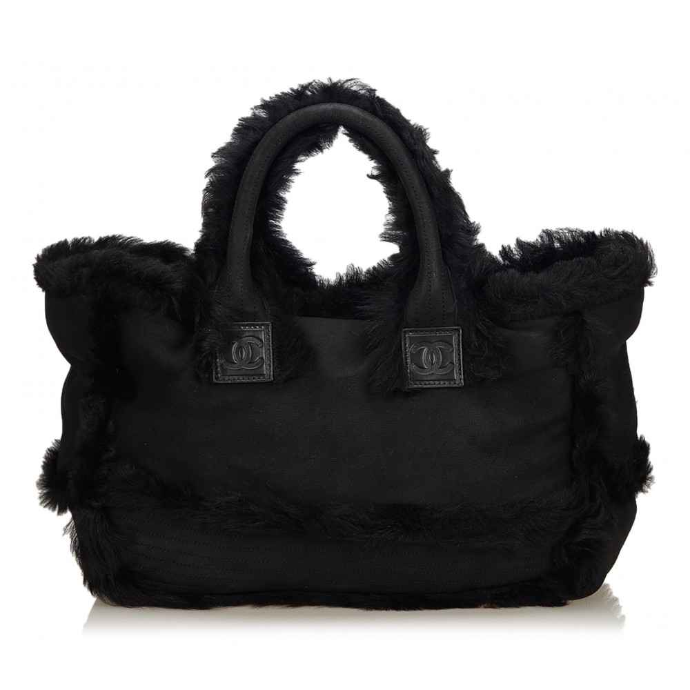 Chanel Vintage - Fur Tote Bag - Black - Fur Handbag - Luxury High