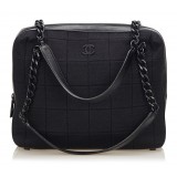 Chanel Vintage - Choco Bar Chain Cotton Handbag Bag - Black - Leather and Canvas Handbag - Luxury High Quality