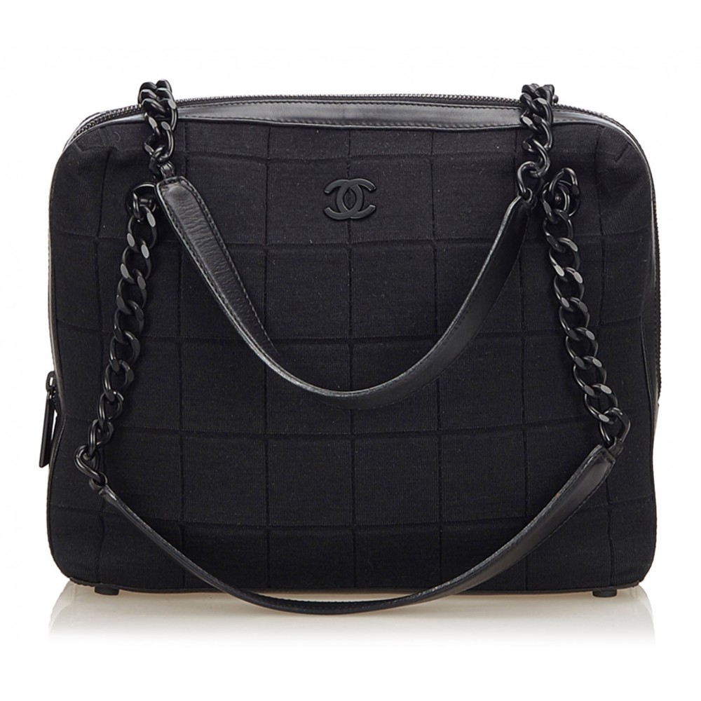 Chanel Vintage - Choco Bar Chain Cotton Handbag Bag - Black