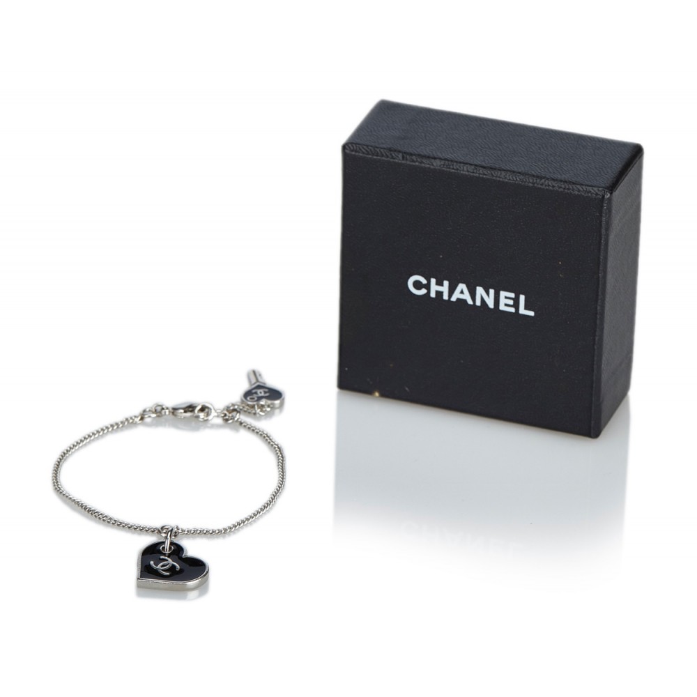 Chanel Vintage - CC Heart Charm Bracelet - Black - Chanel Bracelet