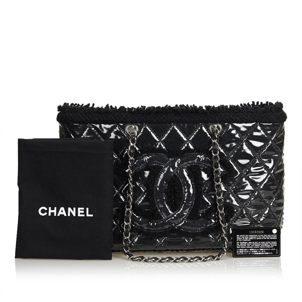 Chanel Vintage - Vinyl Toile Chain Tote Bag - Black - Canvas and