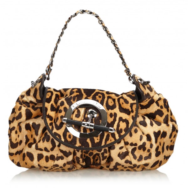 Christian Dior Medium Leopard Print Ponyhair Lady Dior Bag  Brown Handle  Bags Handbags  CHR342443  The RealReal