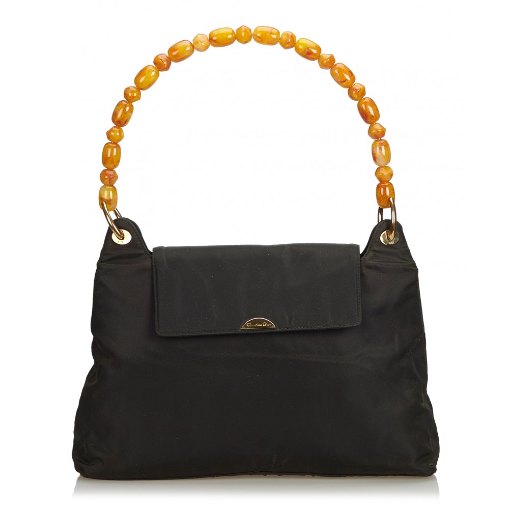 Dior Vintage - Nylon Malice Pearl Shoulder Bag - Black - Leather