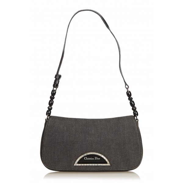 Dior Vintage - Denim Malice Baguette Bag - Grey - Leather and Canvas Handbag - Luxury High Quality