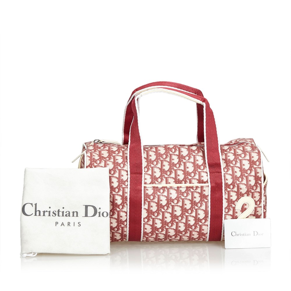 Christian Dior Boston Bag Red Trotter Coated Canvas Speedy 25