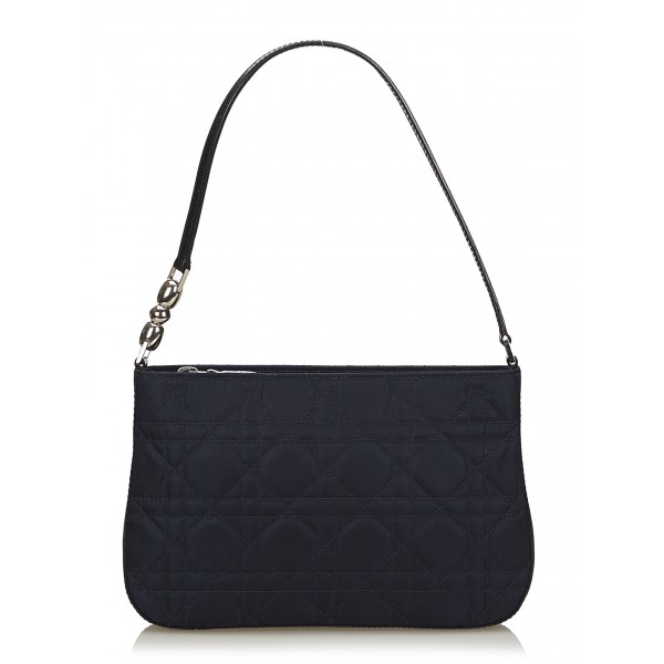 Dior Vintage - Cannage Nylon Baguette Bag - Blue - Leather and Canvas Handbag - Luxury High Quality