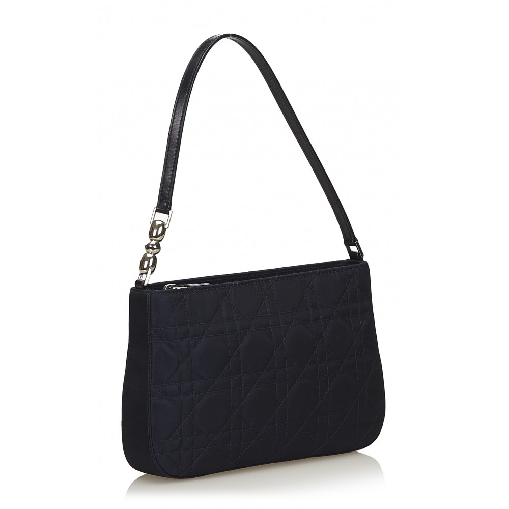 Dior Vintage - Cannage Nylon Baguette Bag - Blue - Leather and Canvas Handbag - Luxury High ...